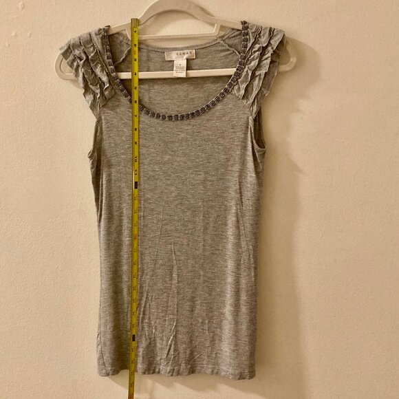 Kenar Heather Grey Ruffled Cap Sleeves Graphite Beadwork Size S - Picture 7 of 8